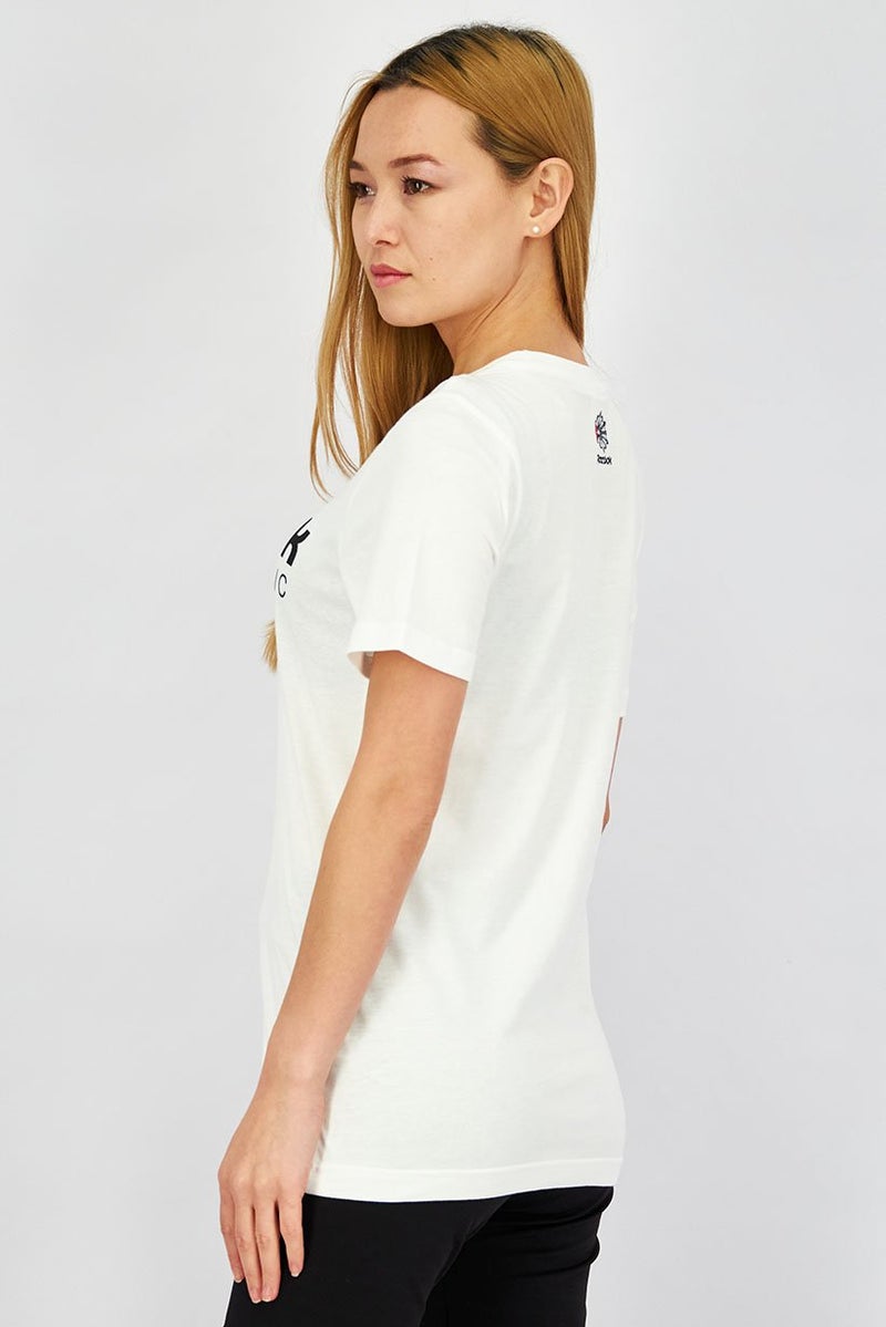 Reebok Women Regular Fit Short Sleeve Training T-shirt, White and Black - Image 3