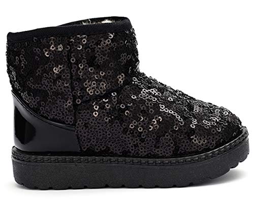 DADAWEN Boy's Girl's Warm Winter Sequin Waterpoof Outdoor Snow Boots Black US Size 5 M Toddler - Image 5