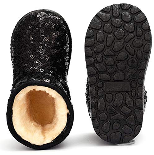 DADAWEN Boy's Girl's Warm Winter Sequin Waterpoof Outdoor Snow Boots Black US Size 5 M Toddler - Image 4