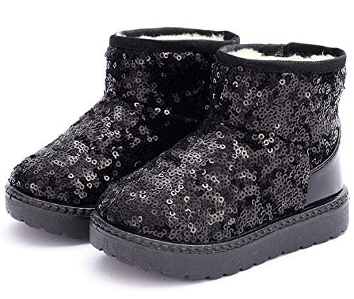 DADAWEN Boy's Girl's Warm Winter Sequin Waterpoof Outdoor Snow Boots Black US Size 5 M Toddler - Image 1