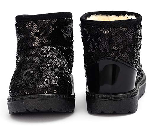 DADAWEN Boy's Girl's Warm Winter Sequin Waterpoof Outdoor Snow Boots Black US Size 5 M Toddler - Image 3