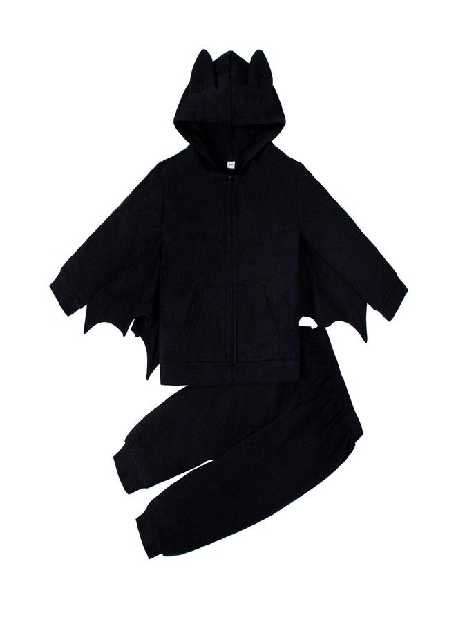 Magic Park 12M-8Y Baby Halloween Clothes Toddler Bat Outfits Kid Halloween Clothing Boy Girl Bat Hooded Tops Pants Winter Set (5-6 Years, Black Hooded) - Image 1