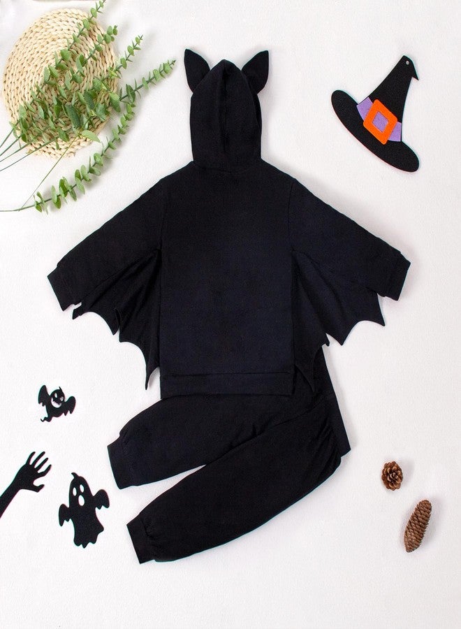 Magic Park 12M-8Y Baby Halloween Clothes Toddler Bat Outfits Kid Halloween Clothing Boy Girl Bat Hooded Tops Pants Winter Set (5-6 Years, Black Hooded) - Image 3