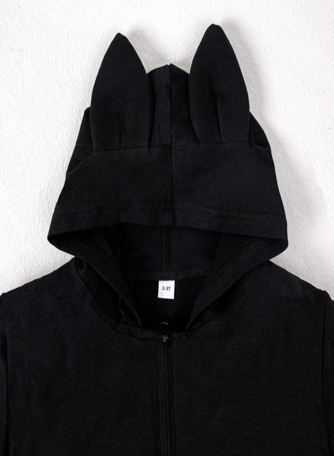 Magic Park 12M-8Y Baby Halloween Clothes Toddler Bat Outfits Kid Halloween Clothing Boy Girl Bat Hooded Tops Pants Winter Set (5-6 Years, Black Hooded) - Image 4