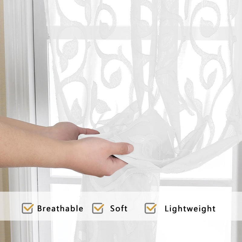 OWENIE Furman Extra Long Sheer White Curtains 96 inches Long for Bedroom Living Room 2 Panels Set  Light Filtering Soft Semi Sheer Jacquard Clip Farmhouse Curtains Rod Pocket Design  40Wx96L inch - Image 5