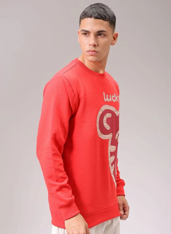 The Indian Garage Co Men Regular Fit Placement Print Crew Neck Overhead Sweatshirt