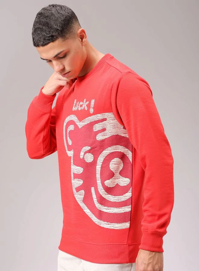 The Indian Garage Co Men Regular Fit Placement Print Crew Neck Overhead Sweatshirt