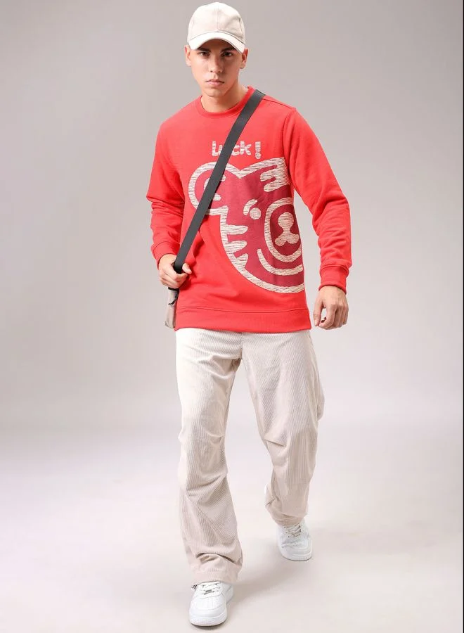 The Indian Garage Co Men Regular Fit Placement Print Crew Neck Overhead Sweatshirt