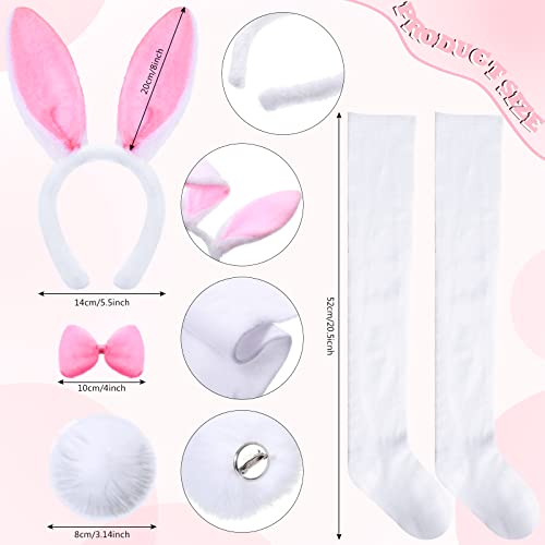 Yahenda 5 Pcs Easter Bunny Costume Set for Adult Bunny Ears Headband Rabbit Bowtie Tail Tutu Thigh High Stocking for Girl Cosplay (Pink Tutu) - Image 2