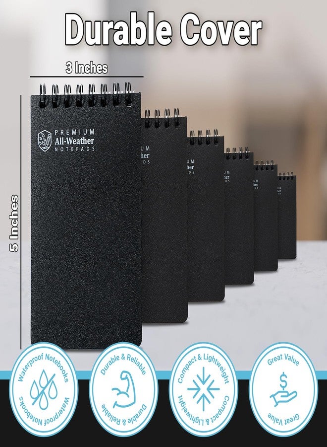 Playbees Waterproof Pocket Notebook 6Pack Black Small Top Spiral Notebook All Weather 3x5 Notepads w/Lined Pages Little Mini Memo Steno Note Pads Write in The Rain Notebook Field Notebook for Outdoor - Image 3