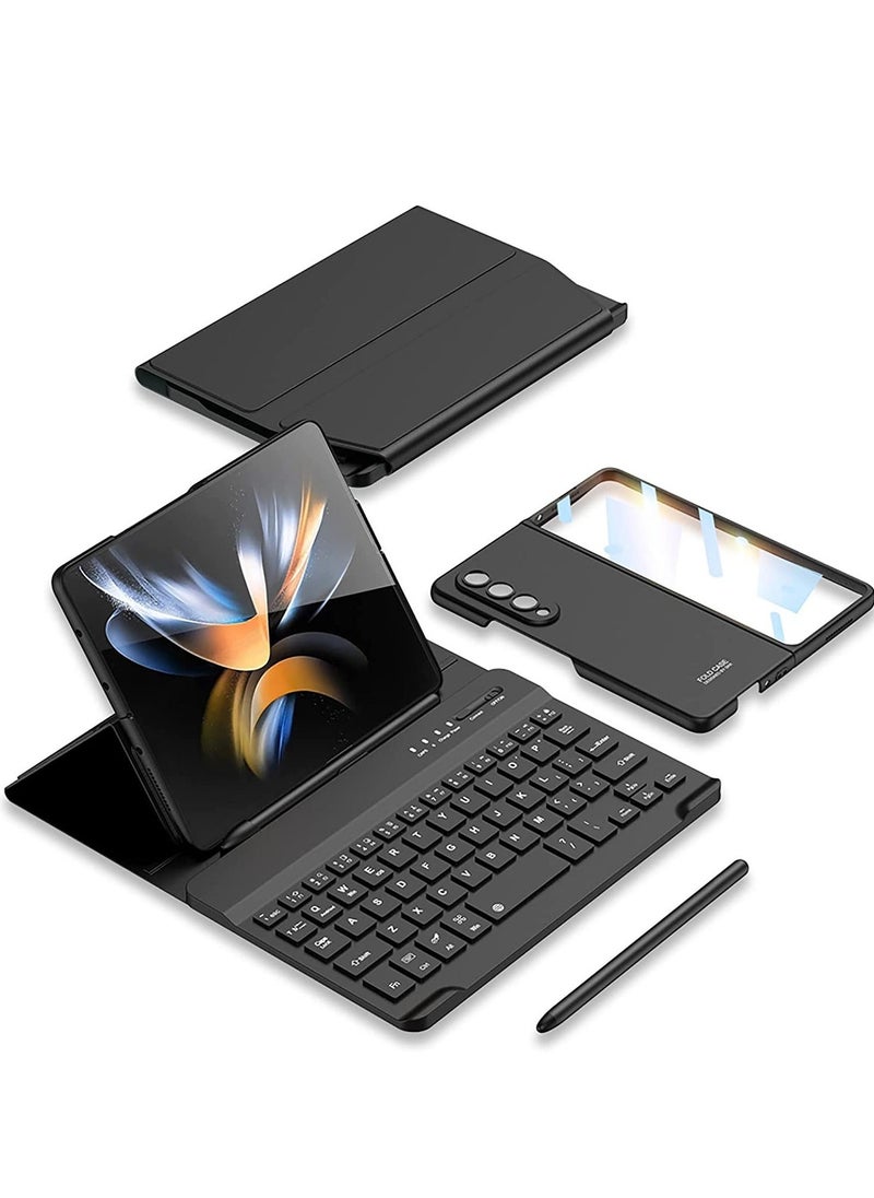Raxoom Samsung Galaxy Z Fold 4 Case,Screen Protector Keyboard Leather Case Stylus+Pen Slot Phone Office Kit,Folding Phone Cover for Samsung Galaxy Z Fold 4 5G-Black - Image 1