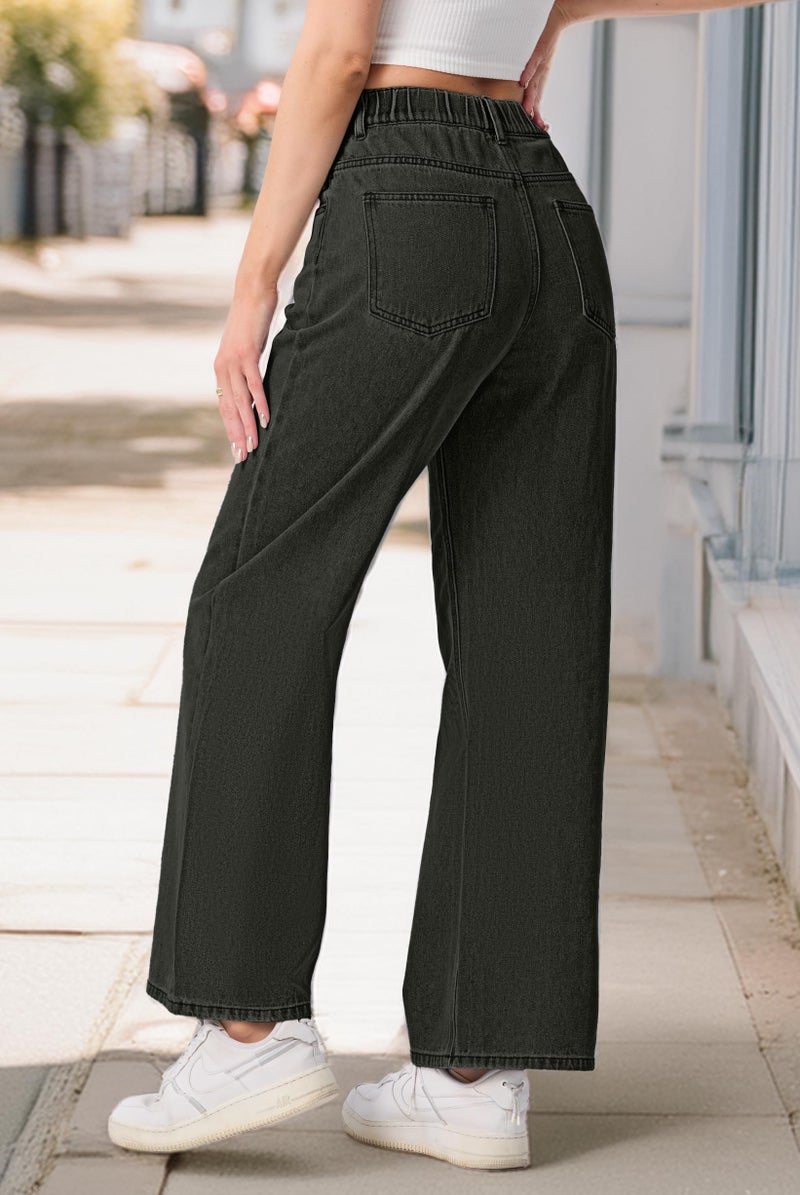 IWOLLENCE Women's Baggy Jeans Low Rise Straight Wide Leg Cowboy Chic Pants Boyfriend Y2K Distressed Denim Jean Pant Cowgirls with Pockets Drak Grey, M - Image 3