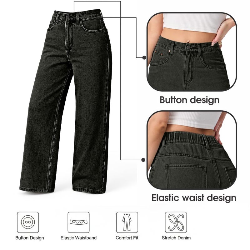 IWOLLENCE Women's Baggy Jeans Low Rise Straight Wide Leg Cowboy Chic Pants Boyfriend Y2K Distressed Denim Jean Pant Cowgirls with Pockets Drak Grey, M - Image 4