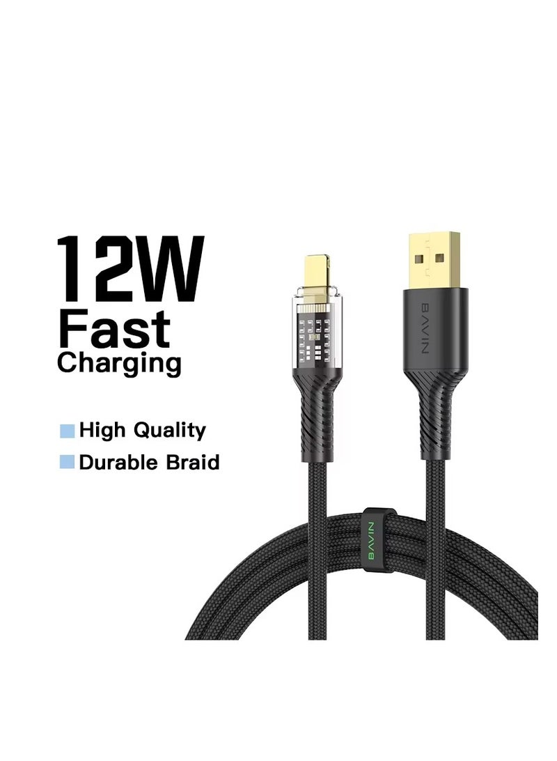 Bavin CB275 Power 12W Fast Charging Data Cable Smart Chip & Durable Braided Cable For Usb To Ios120 Cm Black - Image 1