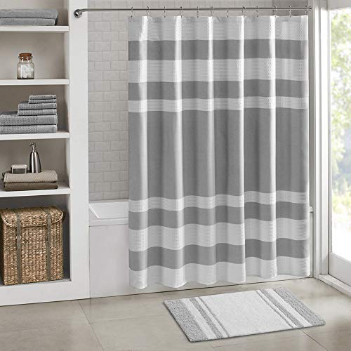 Madison Park  Spa Reversible Cotton Bath Rug  Grey  20W x 30L  Striped  Water Absorbent Fast Drying Bath Mats  Feels Fluffy  Stylish  Sophisticated - Image 1