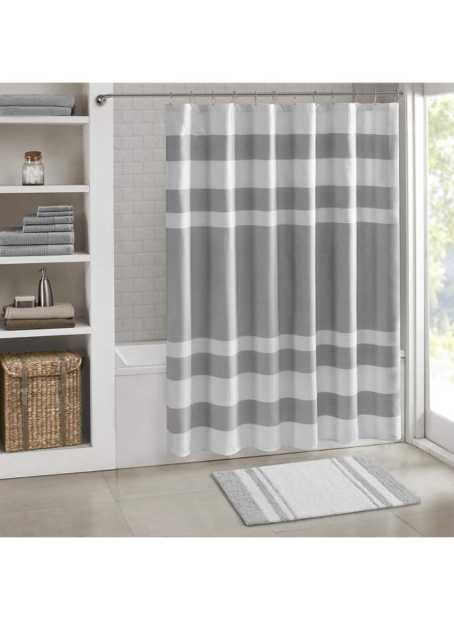 Madison Park  Spa Reversible Cotton Bath Rug  Grey  20W x 30L  Striped  Water Absorbent Fast Drying Bath Mats  Feels Fluffy  Stylish  Sophisticated - Image 3