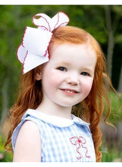 Wee Ones Wee Ones Girls' Grosgrain Hair Bow with Contrasting Moonstitch Edge and Wrap on a WeeStay Hair Clip, King, White with Millennium Blue  - Image 5