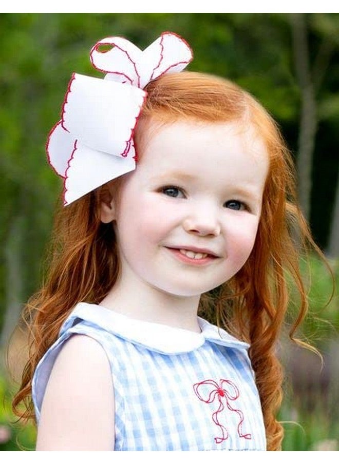 Wee Ones Wee Ones Girls' Grosgrain Hair Bow with Contrasting Moonstitch Edge and Wrap on a WeeStay Hair Clip, King, White with Millennium Blue  - Image 5