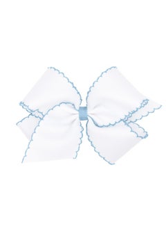 Wee Ones Wee Ones Girls' Grosgrain Hair Bow with Contrasting Moonstitch Edge and Wrap on a WeeStay Hair Clip, King, White with Millennium Blue  - Image 1