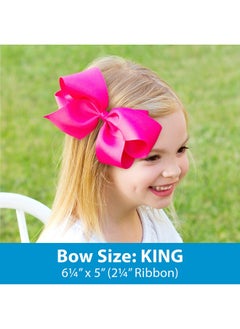 Wee Ones Wee Ones Girls' Grosgrain Hair Bow with Contrasting Moonstitch Edge and Wrap on a WeeStay Hair Clip, King, White with Millennium Blue  - Image 2