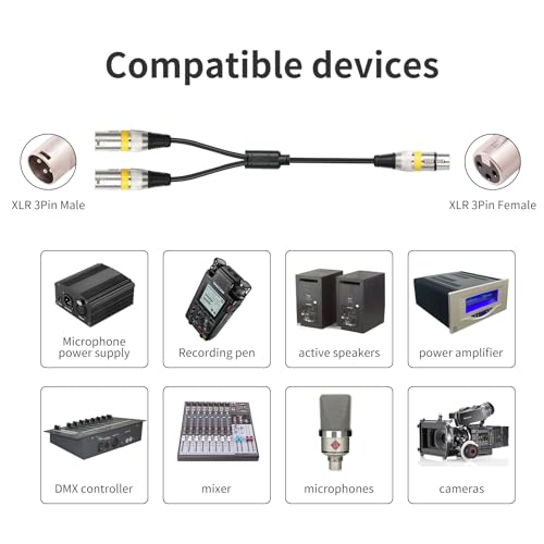 HUALEU 5Pack 5 Color 1.5FT XLR Female to Dual Male Y Splitter Cable, Female to 2 Male 3Pin-XLR Y Cable,Splitter 3Pin 1 F to 2 M for Micphone Mixer - Image 2