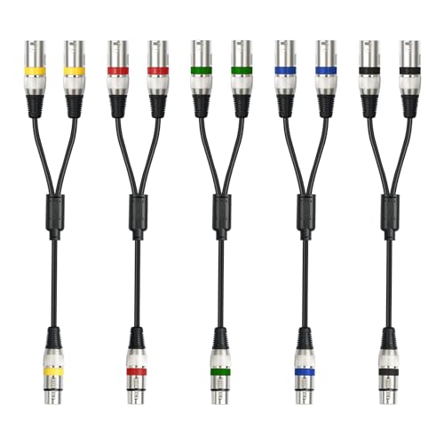 HUALEU 5Pack 5 Color 1.5FT XLR Female to Dual Male Y Splitter Cable, Female to 2 Male 3Pin-XLR Y Cable,Splitter 3Pin 1 F to 2 M for Micphone Mixer - Image 1