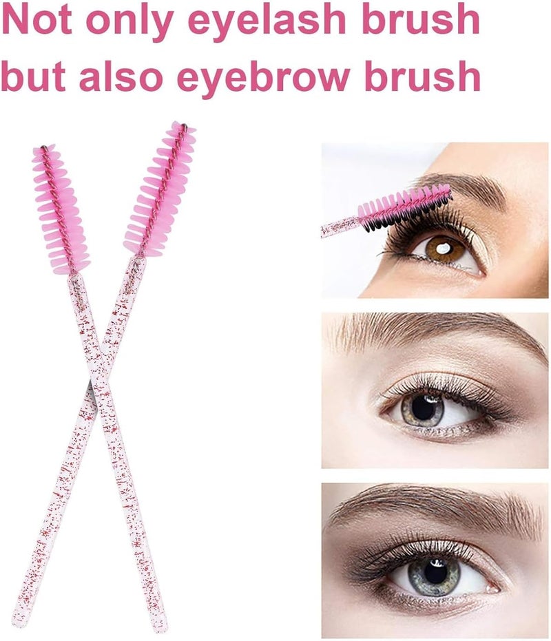 YLmeet 100 Piece Disposable Mascara Brush, Mascara Wand Makeup Brush Applicator Kit for Eyelash Extensions and Eyebrow Brush with Container (Pink) - Image 3