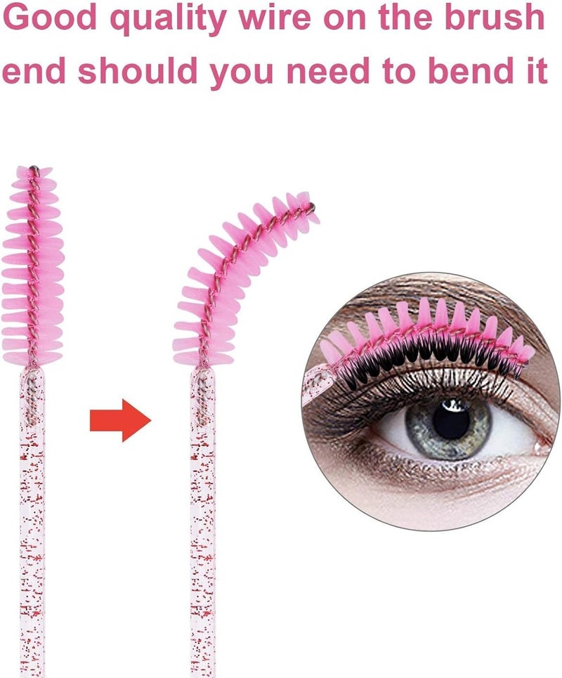 YLmeet 100 Piece Disposable Mascara Brush, Mascara Wand Makeup Brush Applicator Kit for Eyelash Extensions and Eyebrow Brush with Container (Pink) - Image 2