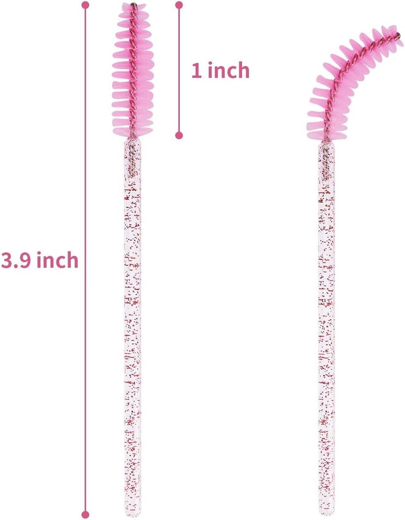 YLmeet 100 Piece Disposable Mascara Brush, Mascara Wand Makeup Brush Applicator Kit for Eyelash Extensions and Eyebrow Brush with Container (Pink) - Image 5