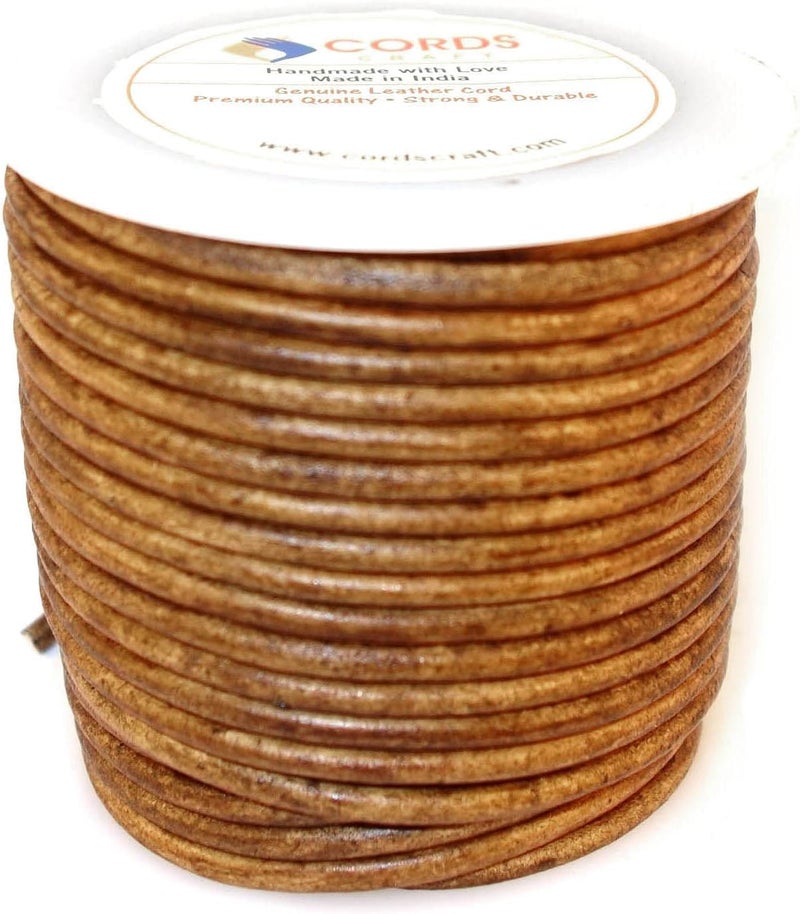 cords craft 1.5mm Round Leather Cord, Genuine Leather for Jewelry Making, DIY Craft Work, Necklace & Hobby Projects, 21.87 Yards (Saddle) - Image 2