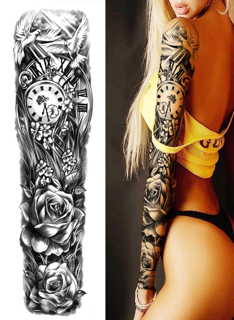 تاتو مؤقت بتصميم توتم قبيلة الماوري للرجال والنساء البالغين - ملصق تاتو حيوانات أسود - زينة كاملة للذراع - أكمام تاتو