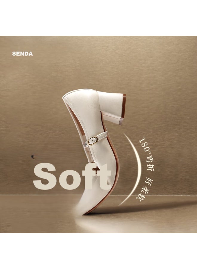Senda a Little Golden Bean Mary Jane Women's Spring Autumn Lambskin Fashion Commuting Chunky Heel Pumps 4mjb9cq5 Beige 37 - Image 1
