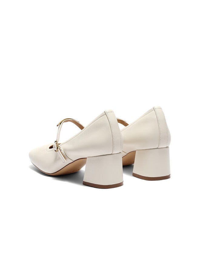 Senda a Little Golden Bean Mary Jane Women's Spring Autumn Lambskin Fashion Commuting Chunky Heel Pumps 4mjb9cq5 Beige 37 - Image 3