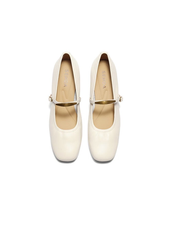 Senda a Little Golden Bean Mary Jane Women's Spring Autumn Lambskin Fashion Commuting Chunky Heel Pumps 4mjb9cq5 Beige 37 - Image 2