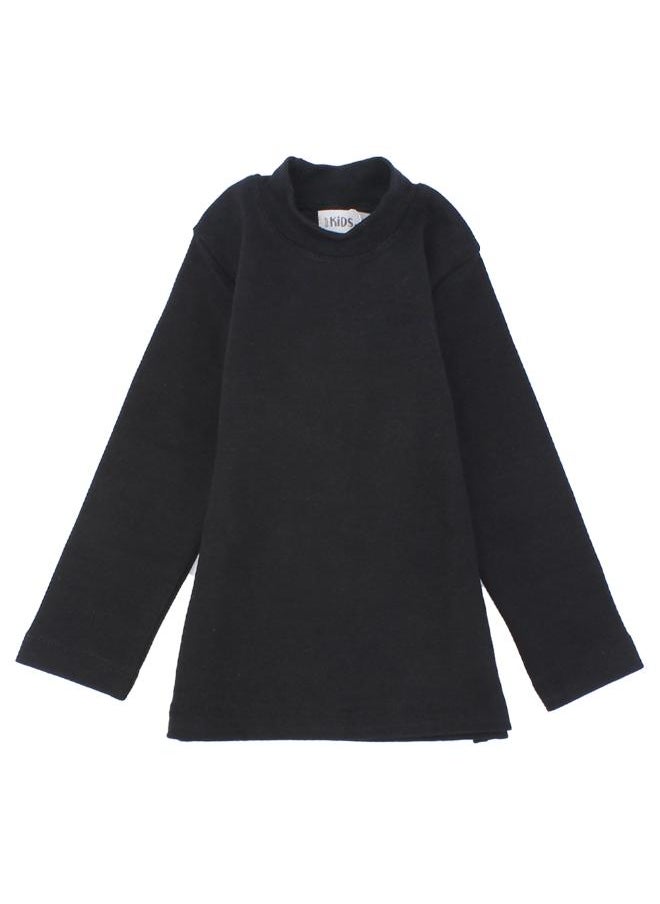Our kids - LONG-SLEEVED BLACK HALF-COLLAR T-SHIRT - Image 1