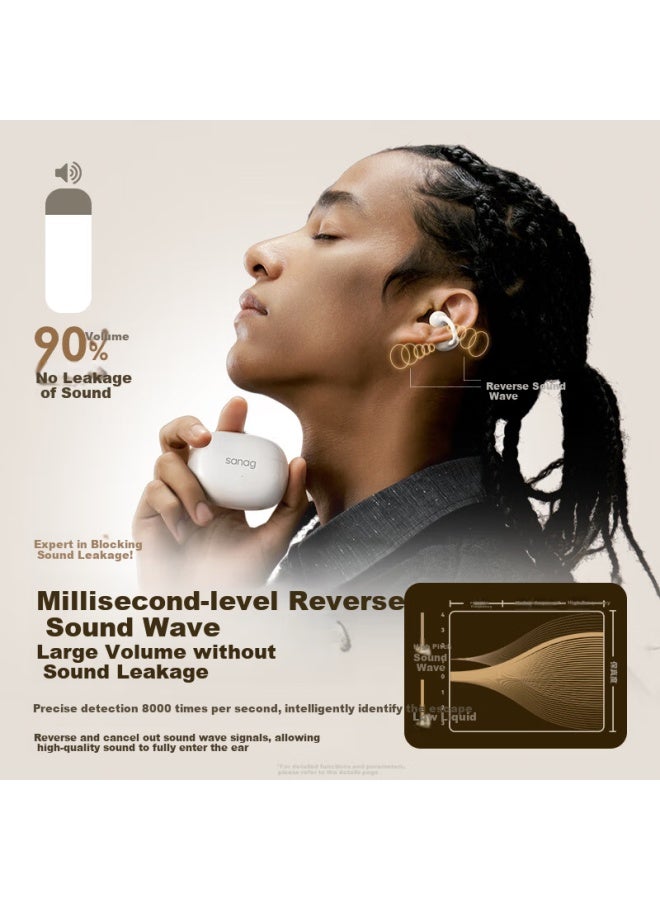 Sanag Z60 Bone Conduction Concept Bluetooth Earphone Ear Clip Open Wireless Clip-on Non-in-ear Hearing Protection Sports Ai Call Noise Reduction Earphone White Flagship - Image 3