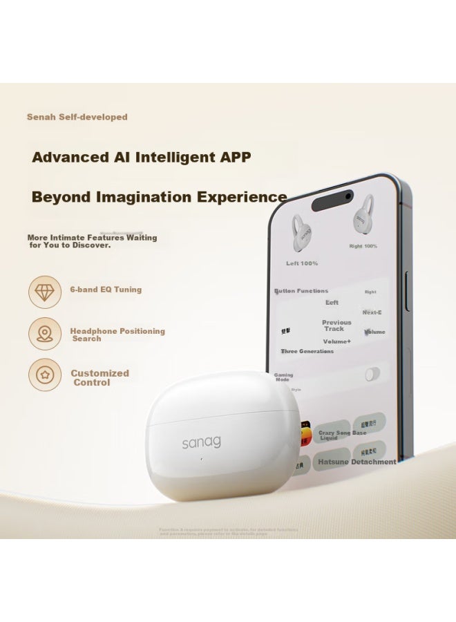 Sanag Z60 Bone Conduction Concept Bluetooth Earphone Ear Clip Open Wireless Clip-on Non-in-ear Hearing Protection Sports Ai Call Noise Reduction Earphone White Flagship - Image 4