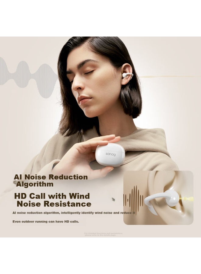 Sanag Z60 Bone Conduction Concept Bluetooth Earphone Ear Clip Open Wireless Clip-on Non-in-ear Hearing Protection Sports Ai Call Noise Reduction Earphone White Flagship - Image 5