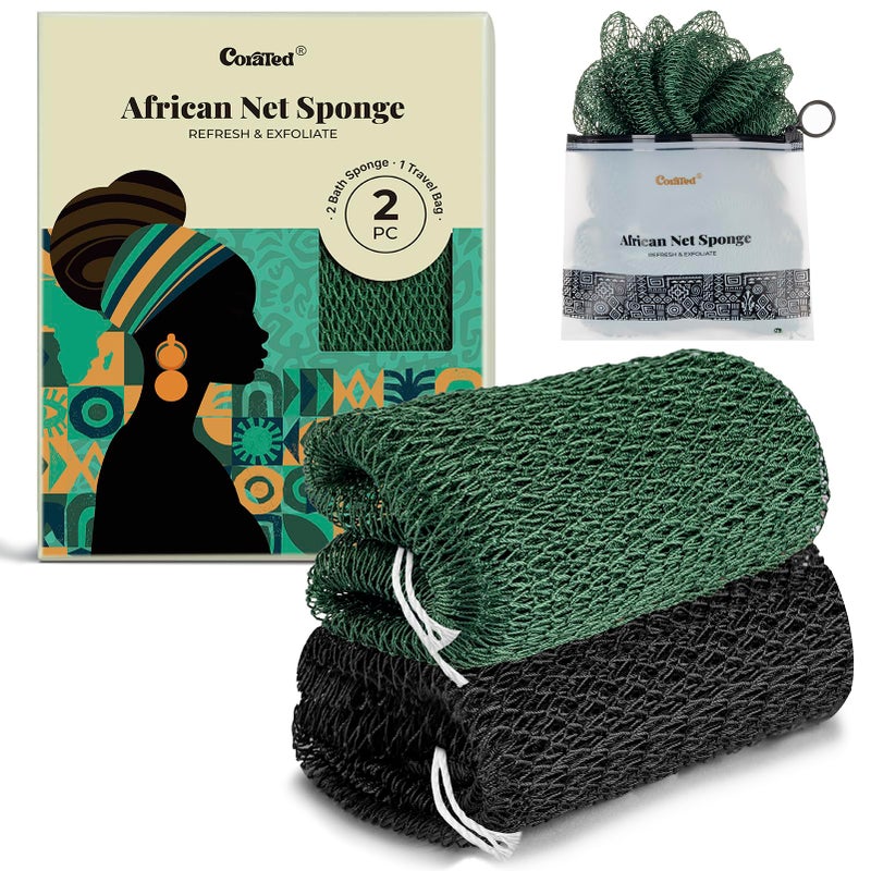 CORATED African Net Sponge Authentic with Knots, Shower Loofah Exfoliating Bath Sponge, Body Scrubber for Women and Men Daily Use Body Care, Travel Portable Bath Accessories Spa Gifts - Image 1