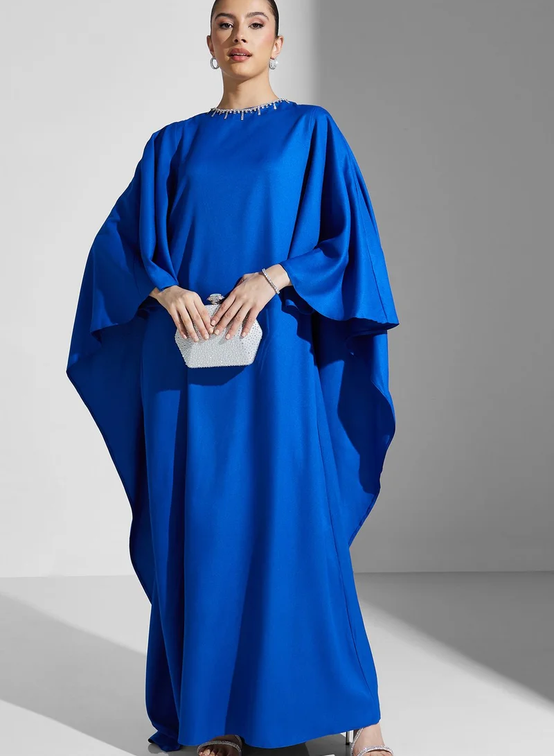 Namshi X Hadia Ghaleb Hadia Ghaleb Flared Sleeve Gown With Embellished Neck
