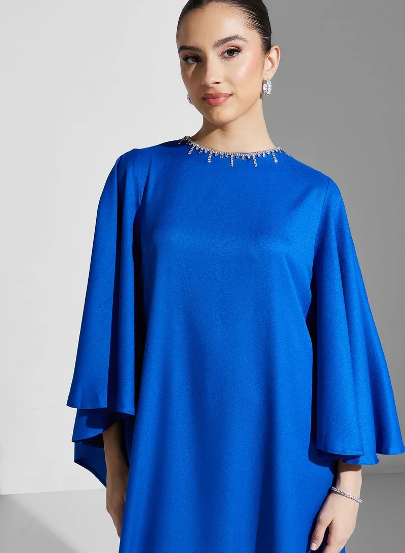 Namshi X Hadia Ghaleb Hadia Ghaleb Flared Sleeve Gown With Embellished Neck