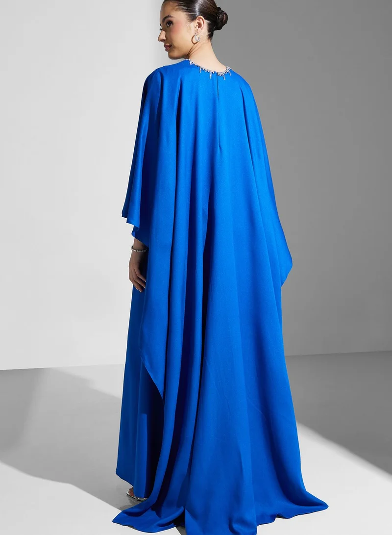 Namshi X Hadia Ghaleb Hadia Ghaleb Flared Sleeve Gown With Embellished Neck