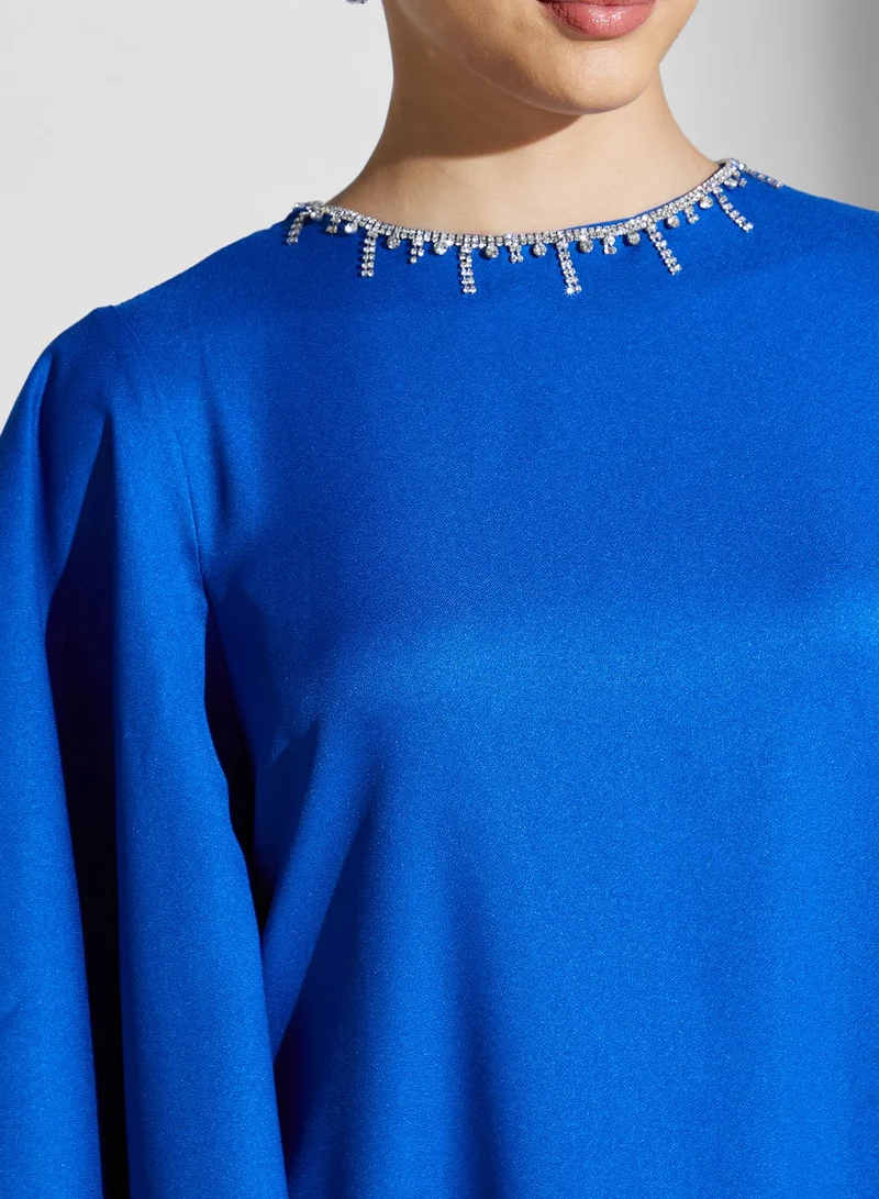Namshi X Hadia Ghaleb Hadia Ghaleb Flared Sleeve Gown With Embellished Neck