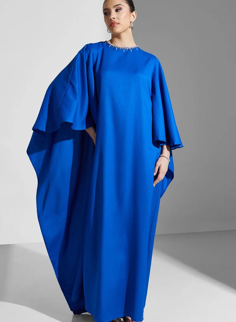 Namshi X Hadia Ghaleb Hadia Ghaleb Flared Sleeve Gown With Embellished Neck