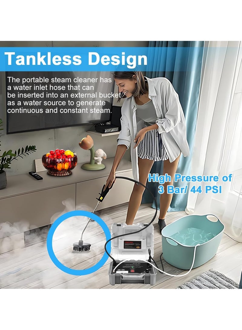 AROAQ Steam Cleaner 2500W High Pressure Handheld Steamer Portable Steam Cleaning Machine with 3 Brushes Tankless Heavy Duty Electric Steamer for Home Use Kitchen Bathroom Tile Hard Surface Car Detailing - Image 2