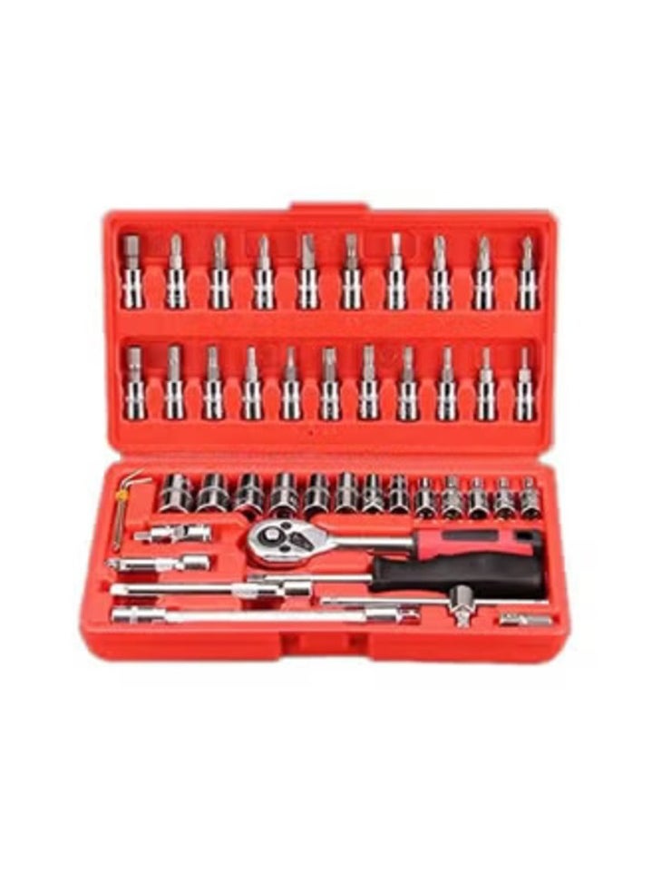 Generic Generic 46 Pcs 1/4 Inch Screwdriver Drive Socket Bit Set Car Repair Tool with Reversible Ratchet Wrench Spinner Handle and Extension Bar Kit-Storage Case Chrome Vanadium Material For Automobile Bike/Bicycle  - Image 2