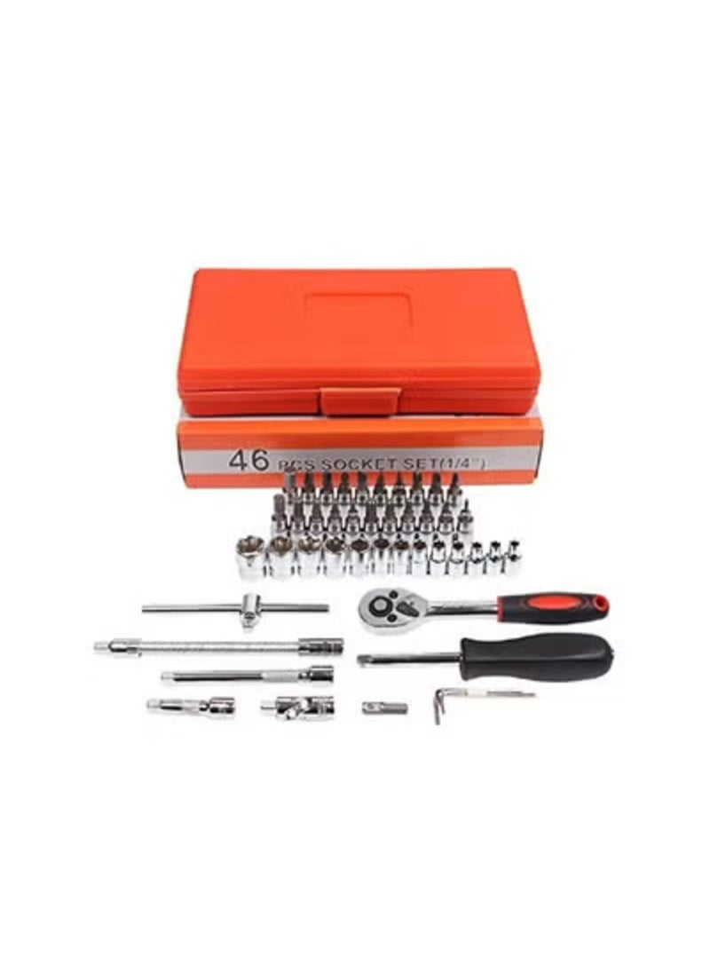 Generic Generic 46 Pcs 1/4 Inch Screwdriver Drive Socket Bit Set Car Repair Tool with Reversible Ratchet Wrench Spinner Handle and Extension Bar Kit-Storage Case Chrome Vanadium Material For Automobile Bike/Bicycle  - Image 3