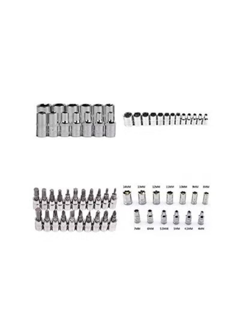 Generic Generic 46 Pcs 1/4 Inch Screwdriver Drive Socket Bit Set Car Repair Tool with Reversible Ratchet Wrench Spinner Handle and Extension Bar Kit-Storage Case Chrome Vanadium Material For Automobile Bike/Bicycle  - Image 4
