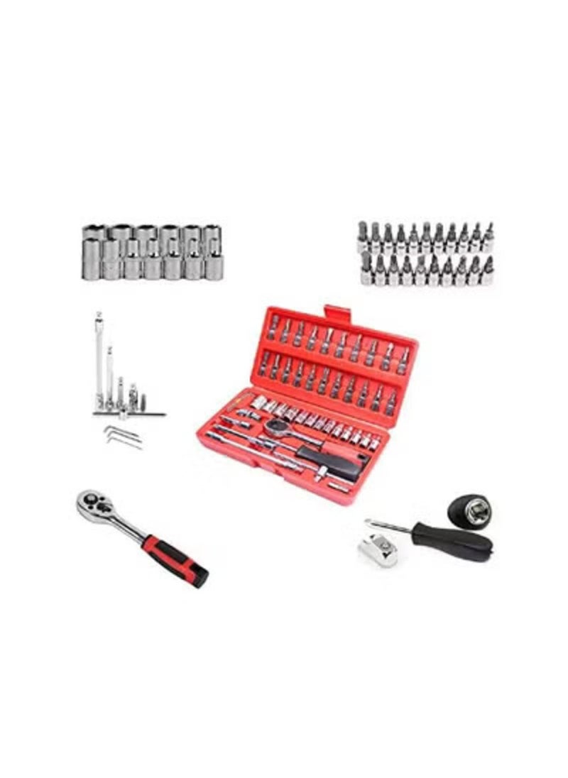 Generic Generic 46 Pcs 1/4 Inch Screwdriver Drive Socket Bit Set Car Repair Tool with Reversible Ratchet Wrench Spinner Handle and Extension Bar Kit-Storage Case Chrome Vanadium Material For Automobile Bike/Bicycle  - Image 5
