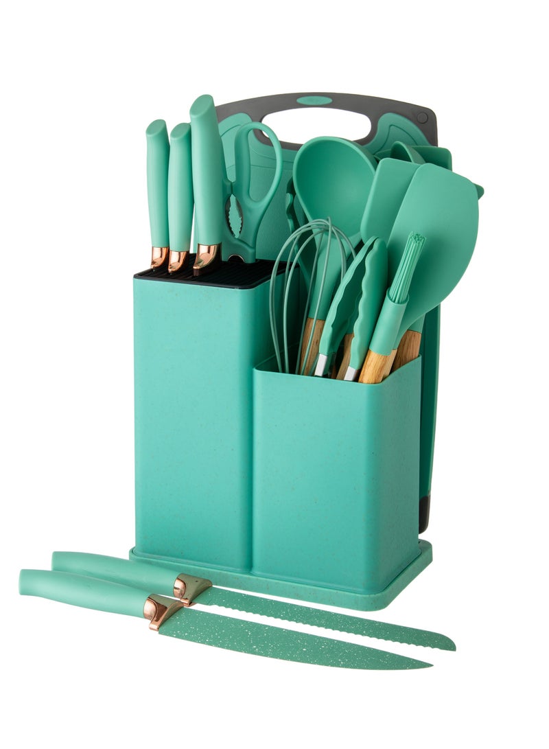 دانيا مجموعة ادوات المطبخ من السيليكون وسكاكين من الغرانيت مكون من 19 قطعة تيفاني - Image 2